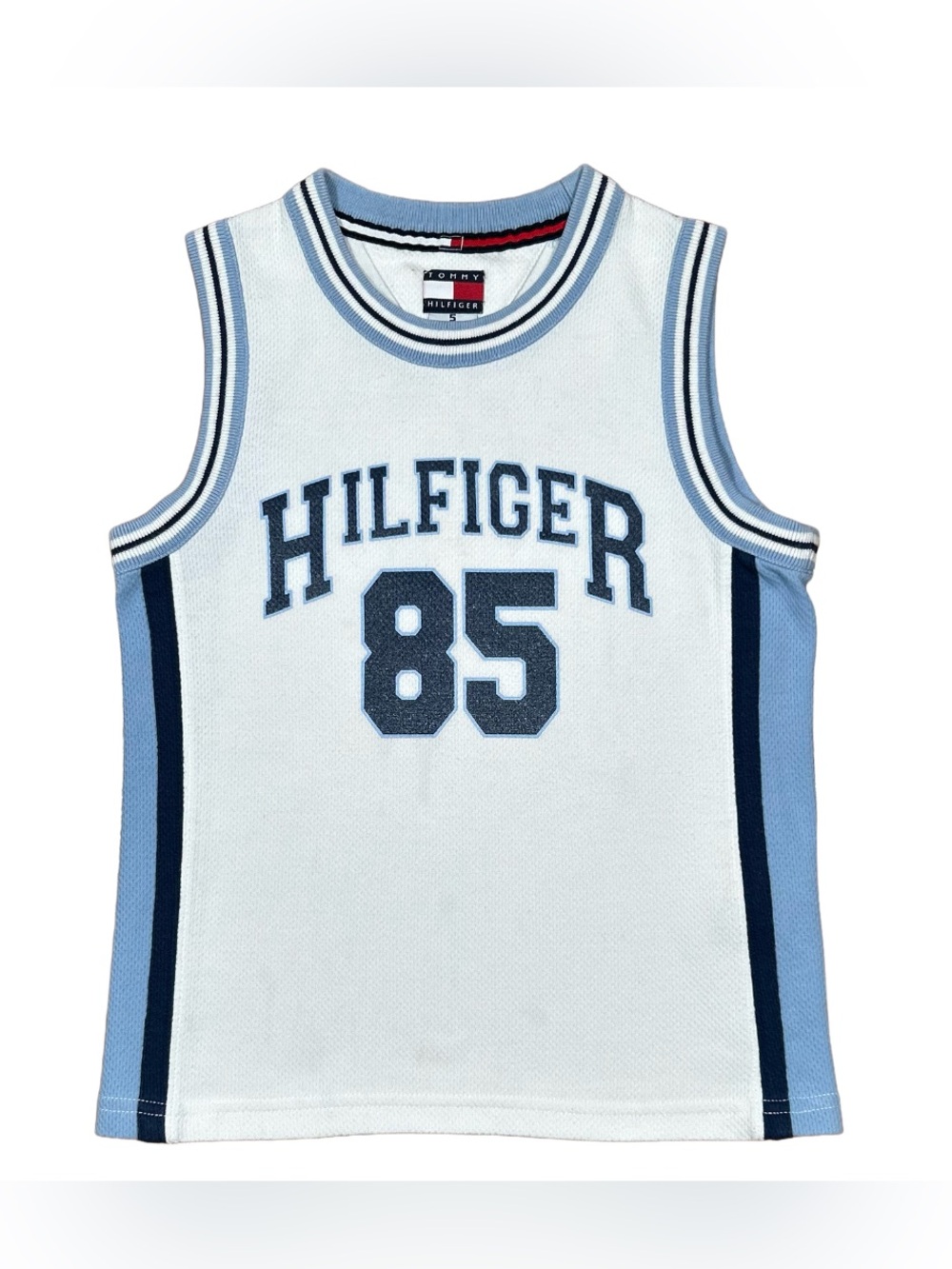 VINTAGE Tommy Hilfiger Boys’ Graphic Blue White Athletic Tank Top Size 5